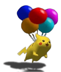 pikachu floating with balloons